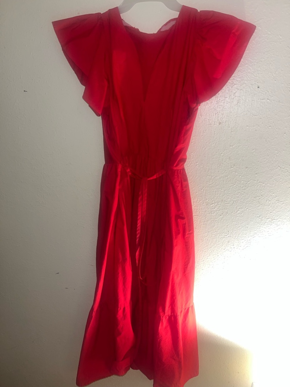a new day Red Flutter Sleeve Midi Dress with Self-Tie Waist